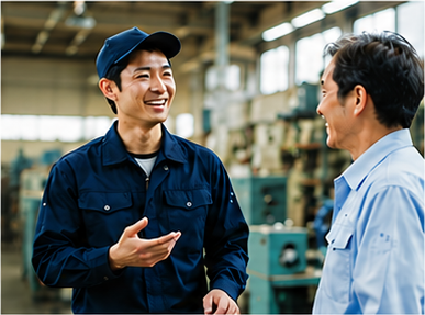 現場で対話する職人と経営者