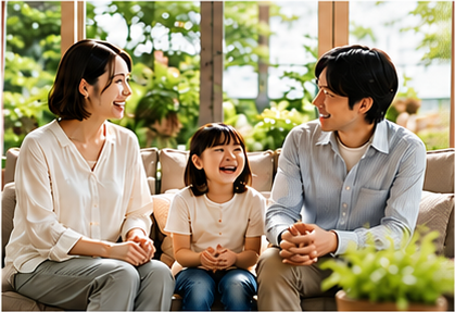 ソファでくつろぐ家族