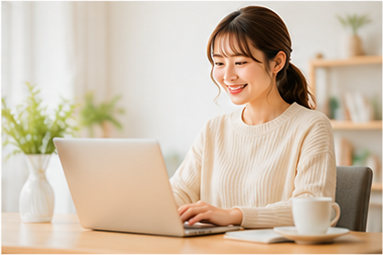 ノートPCで働く女性